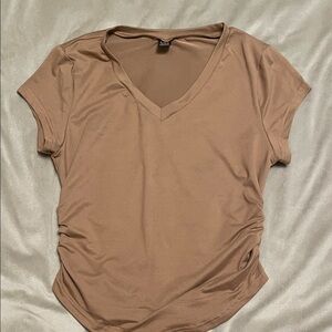 SHEIN V-Neck Brown Short Sleeve Top
